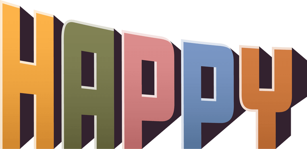 Colorful 3D HAPPY on Transparent Background