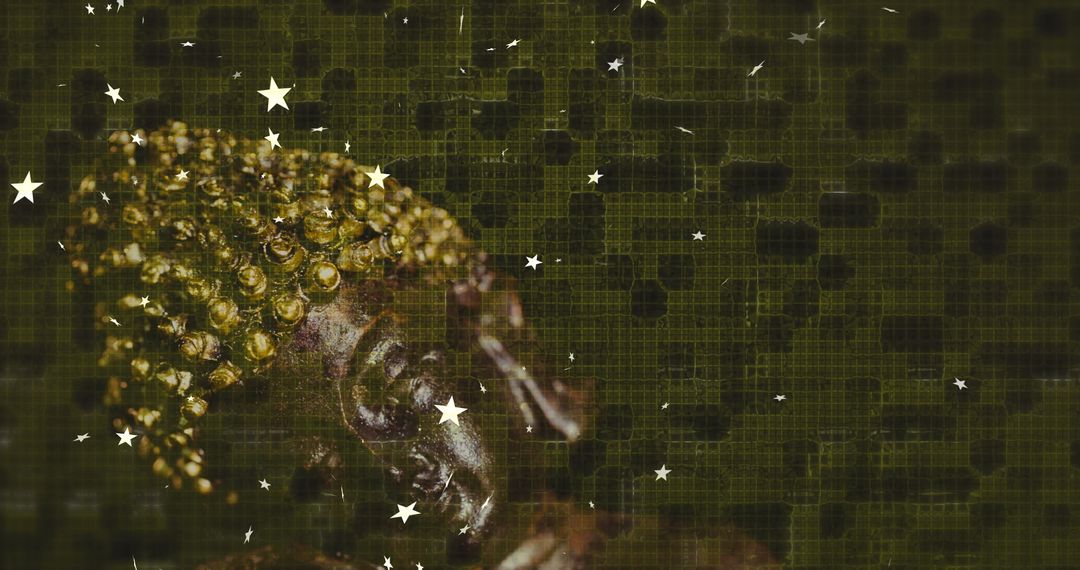 Ornamental Buddha Head with Golden Curls and Stars