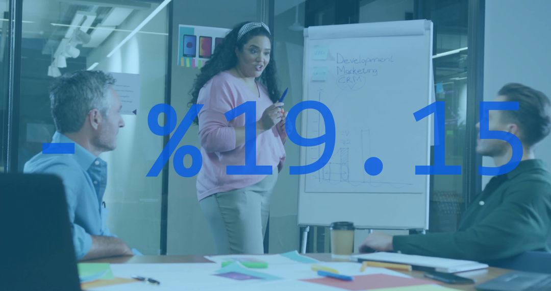 Diverse Team Analyzing Business Strategy with Digital Data Overlay