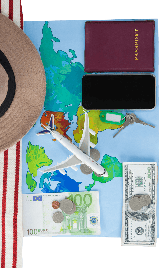 Travel Planning Essentials on Transparent Background
