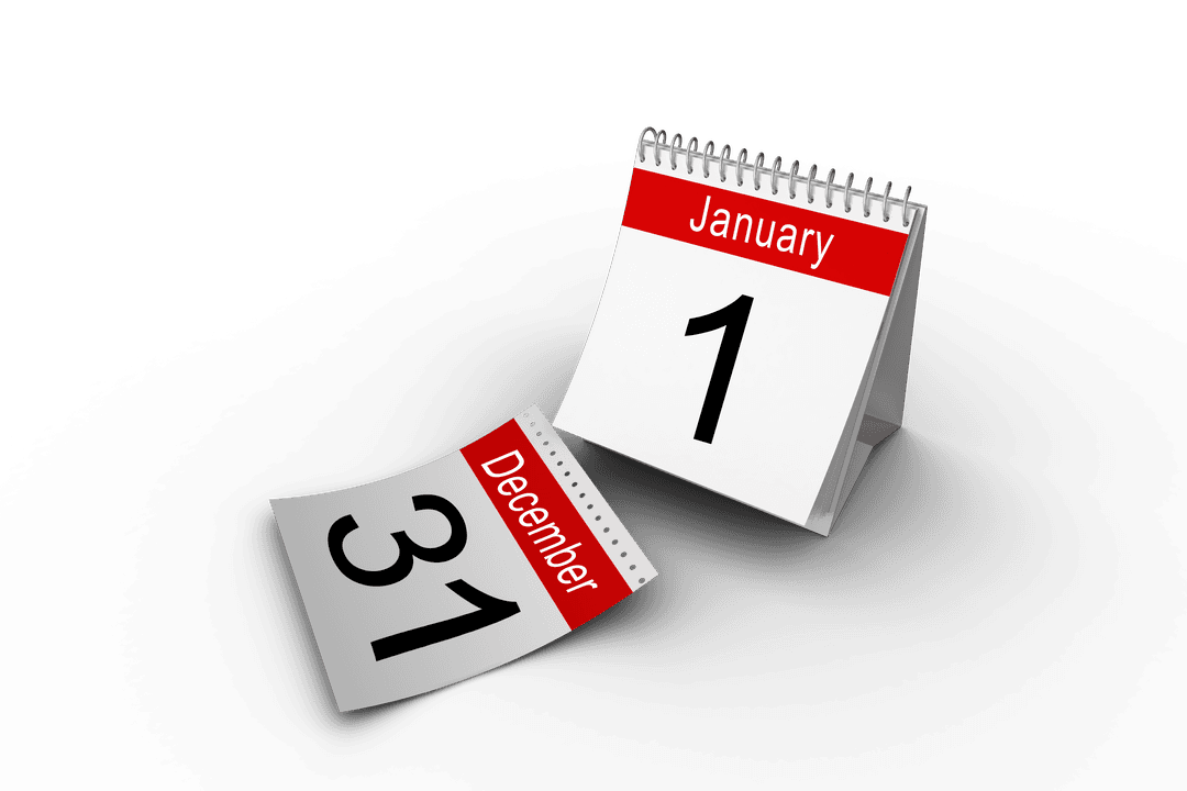 January First Transparent Page Spiral Calendar Isolated on Black