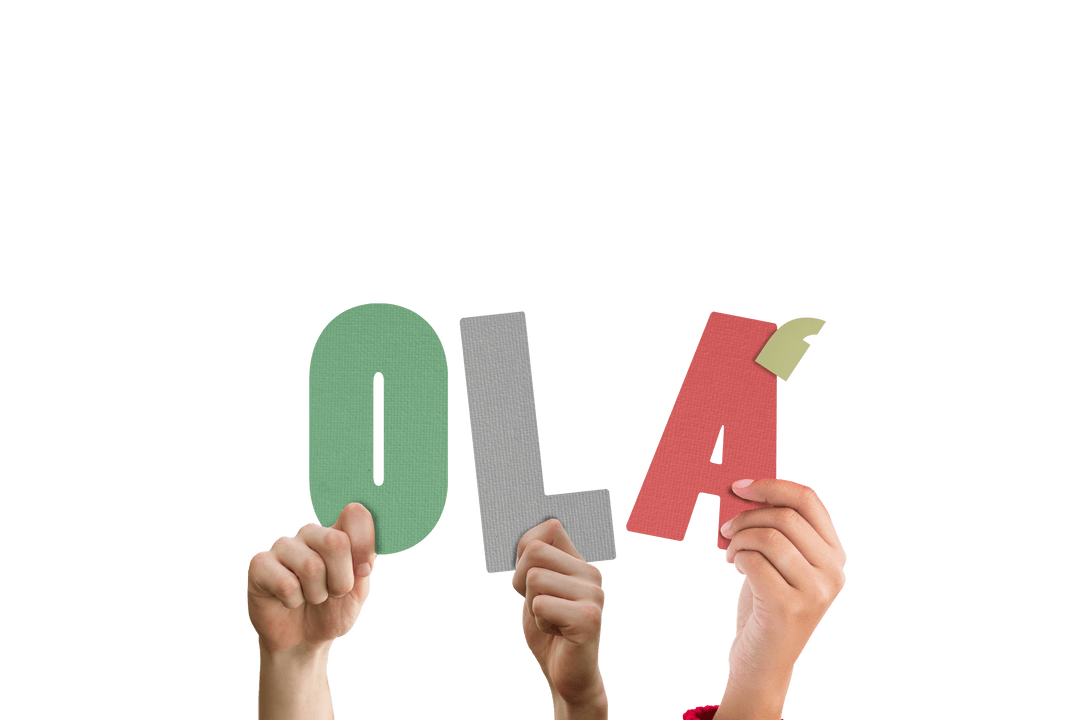 Hands Holding Ola Text Against Transparent Background