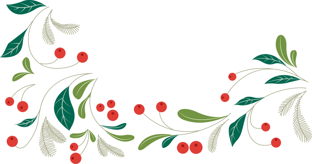 Botanical Floral Garland on Transparent Background with Berry Details