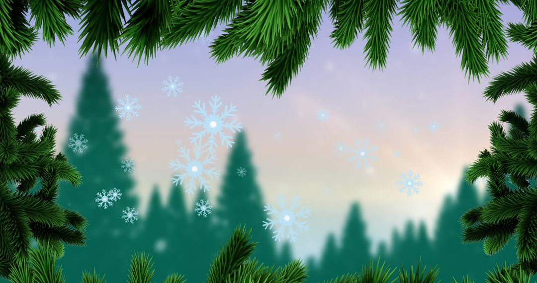 Winter Wonderland with Snowflakes Over Forest