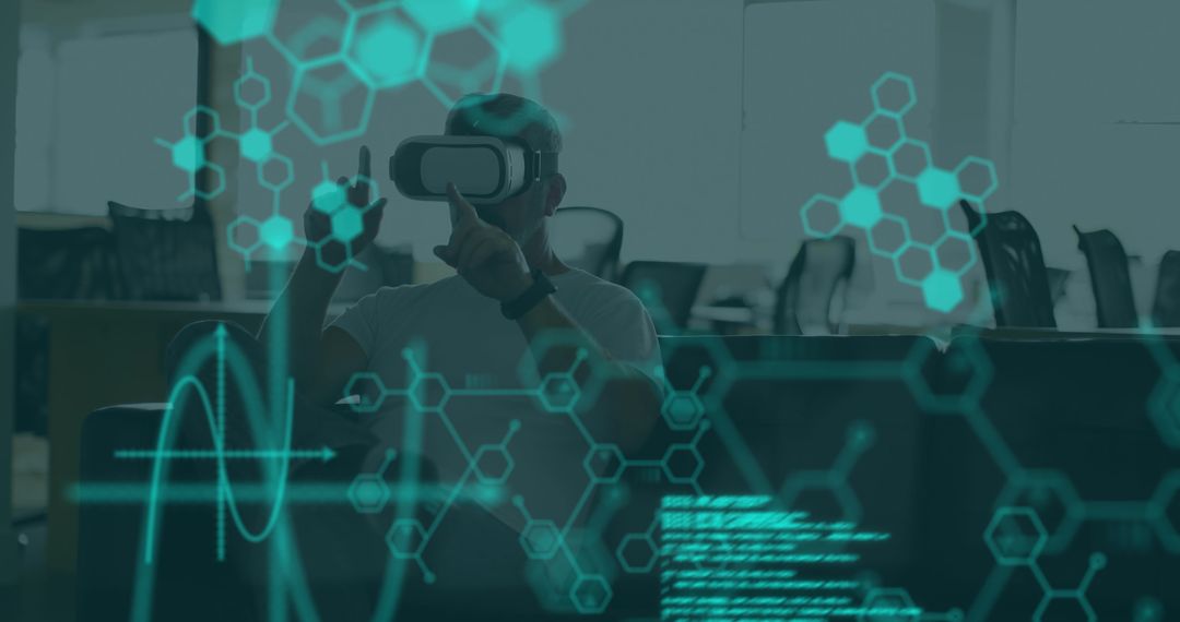 VR Technology in Business with Futuristic Data Analytics Overlay