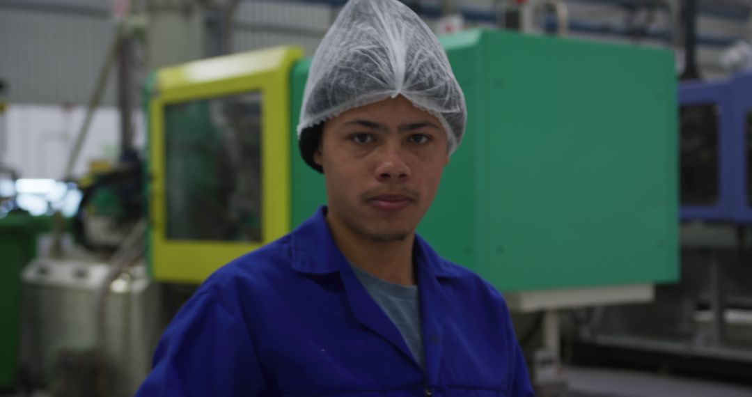 Young Factory Worker Wearing Protective Hair Net in Manufacturing Plant - Free Images, Stock Photos and Pictures on Pikwizard.com