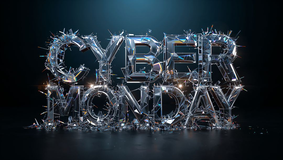 Shattering Cyber Monday Typography Shedding Reflective Glass Shards and Cinematic Debris