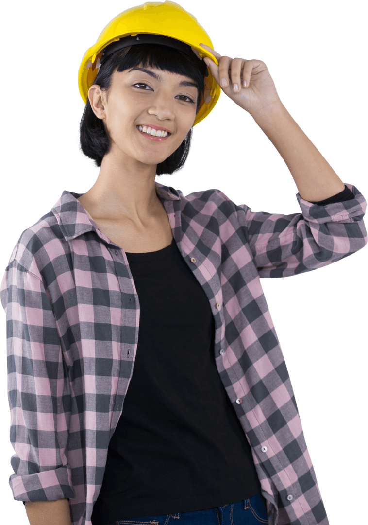 Transparent Background of Smiling Female Architect with Hard Hat