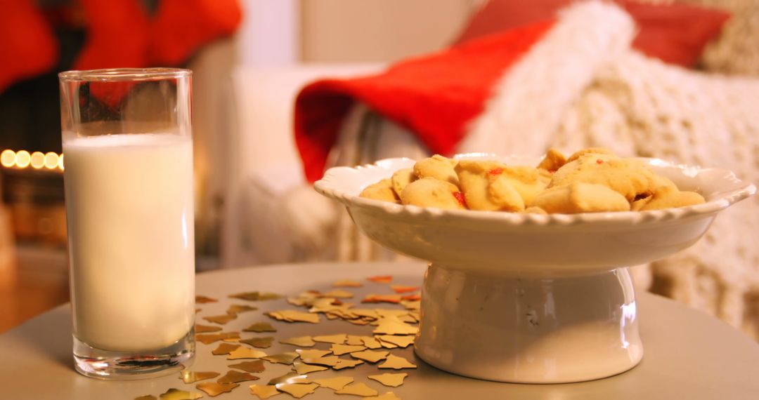 Milk and Cookies for Santa Set on Table with Cozy Christmas Decorations - Free Images, Stock Photos and Pictures on Pikwizard.com