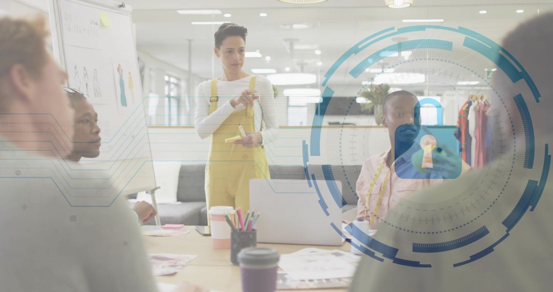 Fashion Team Collaborating on Designs in Modern Studio