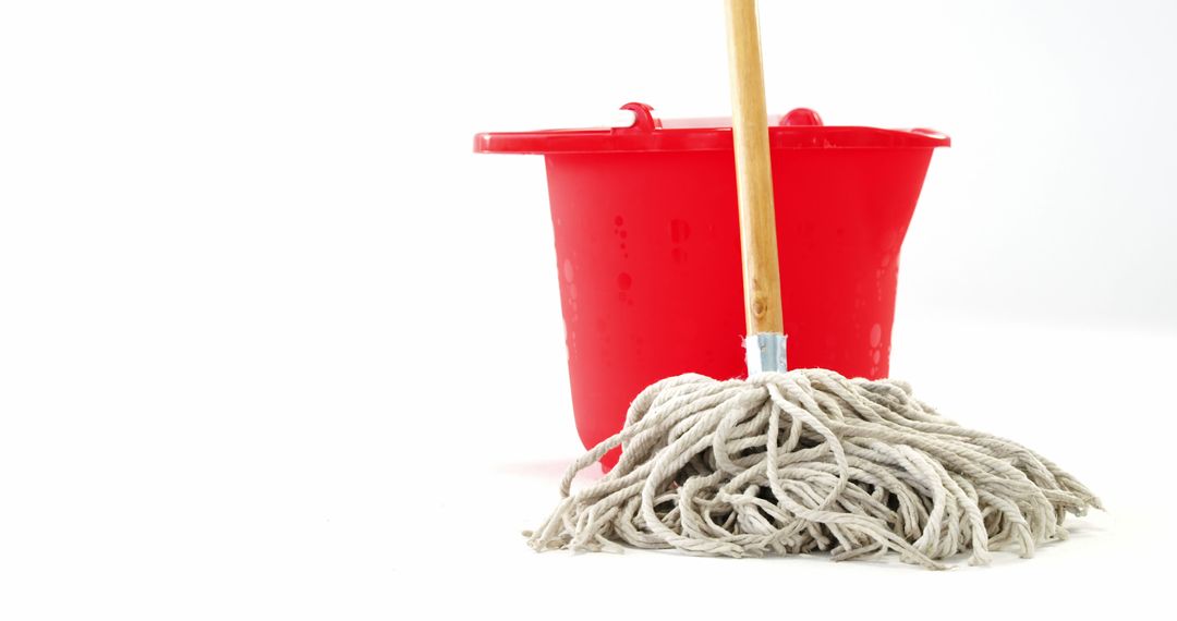 Red Cleaning Bucket and Mop on White Background - Free Images, Stock Photos and Pictures on Pikwizard.com