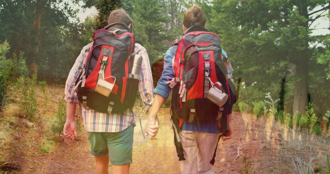 Couple Hiking in Forest Overlayed with Grass Texture