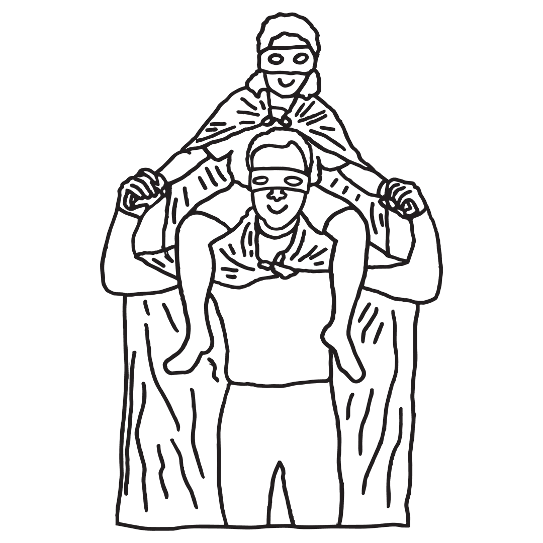 Transparent Heroic Father With Child on Shoulders Illustration