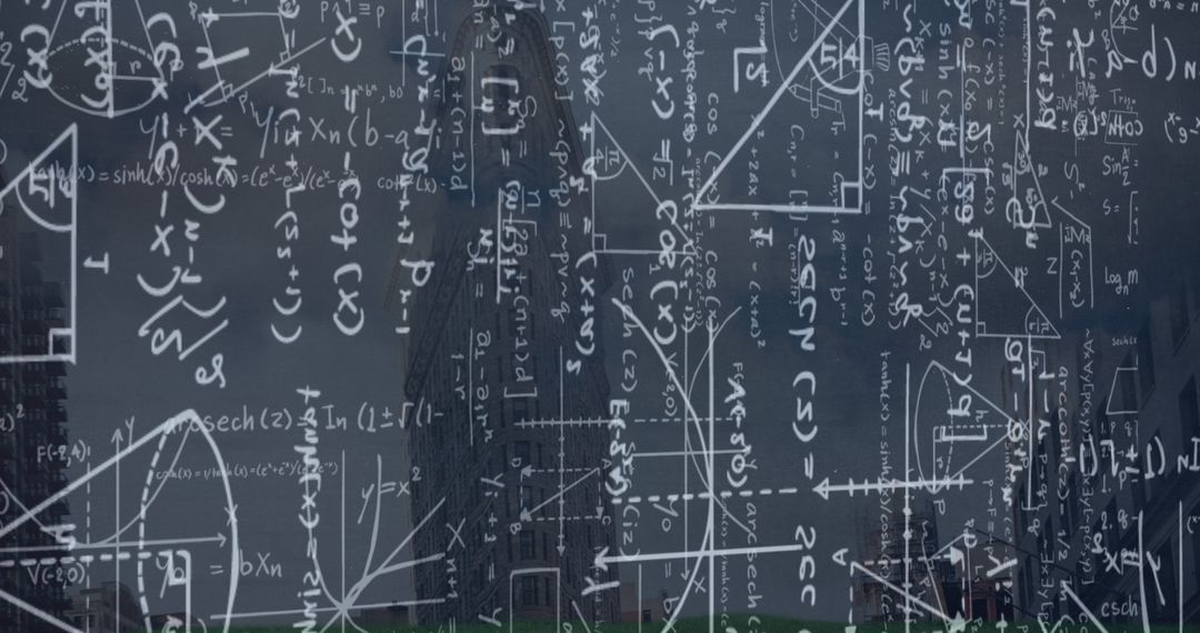 Complex Mathematical Formulas Overlay Urban Cityscape