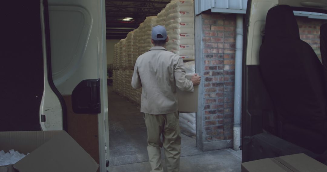 Worker Loading Boxes into Truck at Warehouse Receiving Bay - Free Images, Stock Photos and Pictures on Pikwizard.com