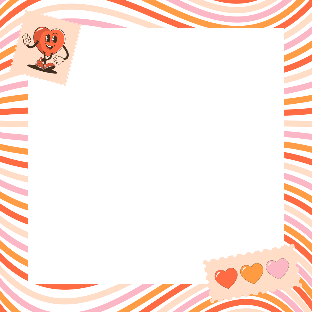 Playful Cartoon Heart in Wavy Frame with Transparent Center