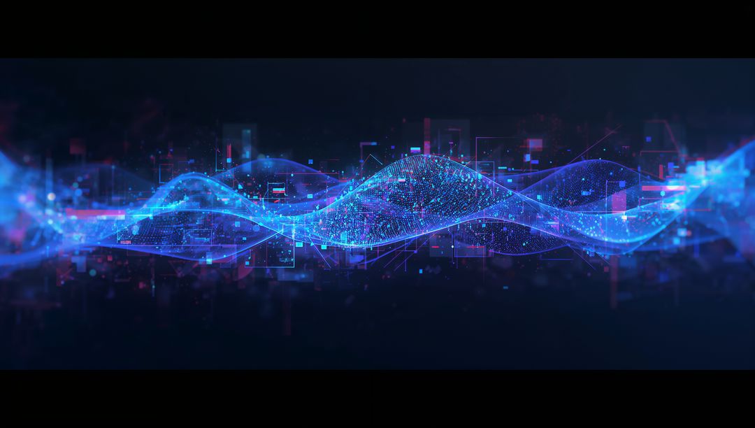 Futuristic Neon Blue Digital Wave with Data Nodes