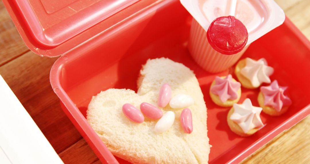 Heart-shaped Sandwich and Sweets in Red Lunchbox - Free Images, Stock Photos and Pictures on Pikwizard.com