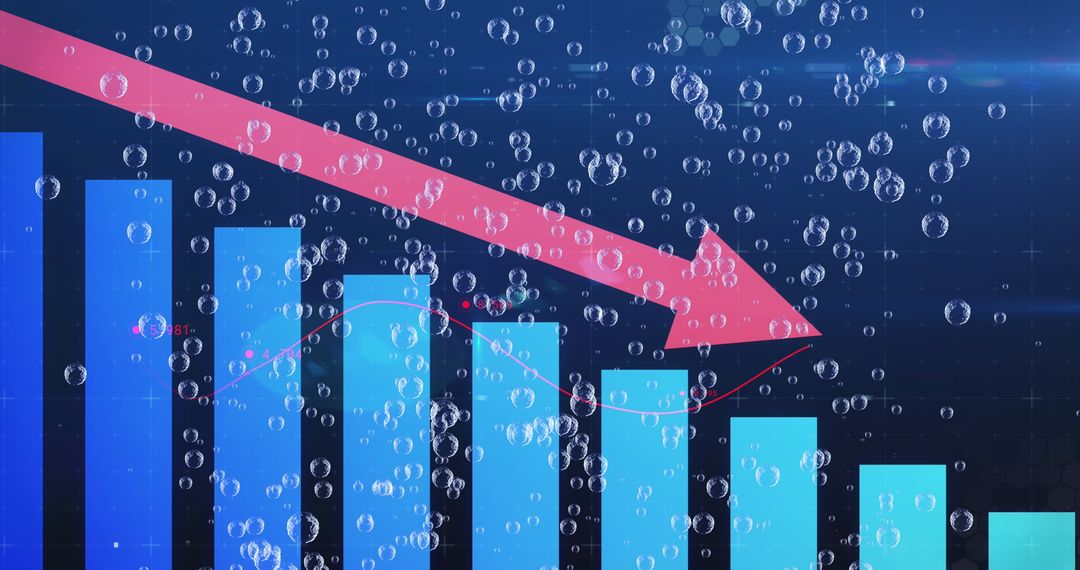 Global Finance Downturn with Red Arrow and Bubbles