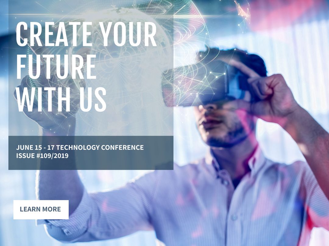 Man Using Virtual Reality Headset at Technology Conference - Download Free Stock Templates Pikwizard.com