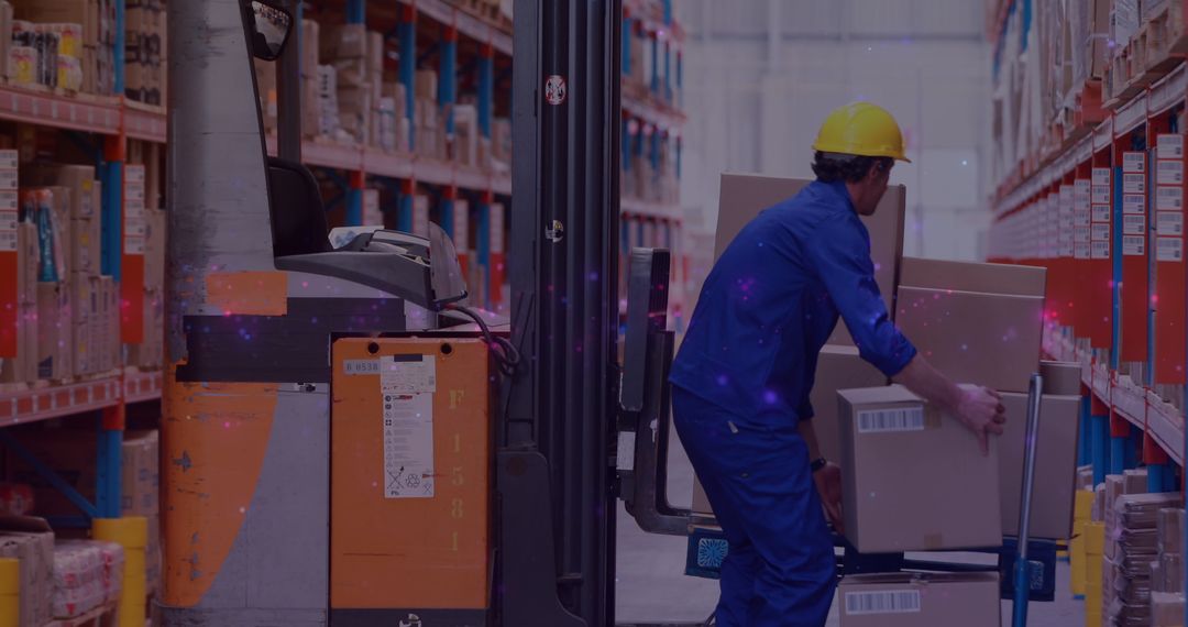 Warehouse Worker with Boxes in a High-Tech Environment