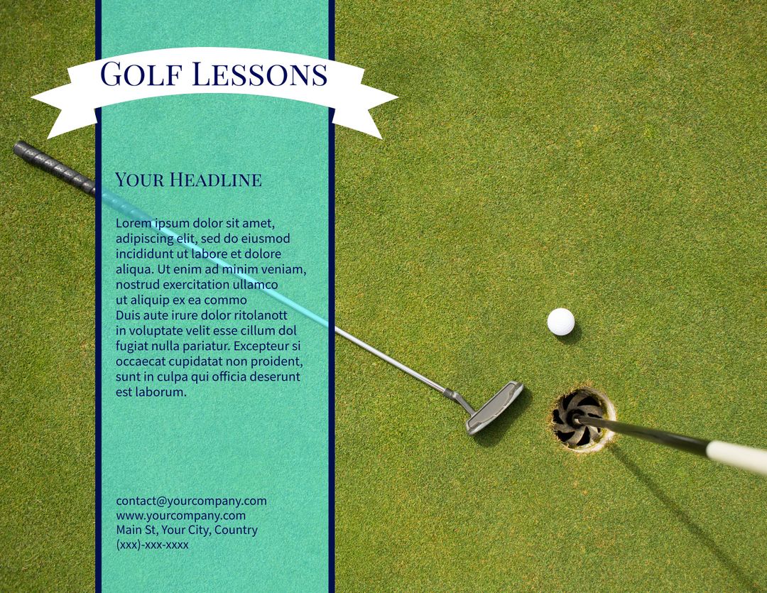 Golf Coaching Flyer Design with Putter and Ball on Green