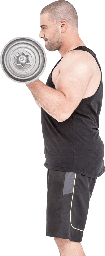 Bodybuilder Lifting Dumbbell on White Transparent Background