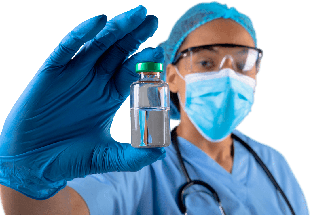 Transparent Female Health Worker Holding Vaccine Vial