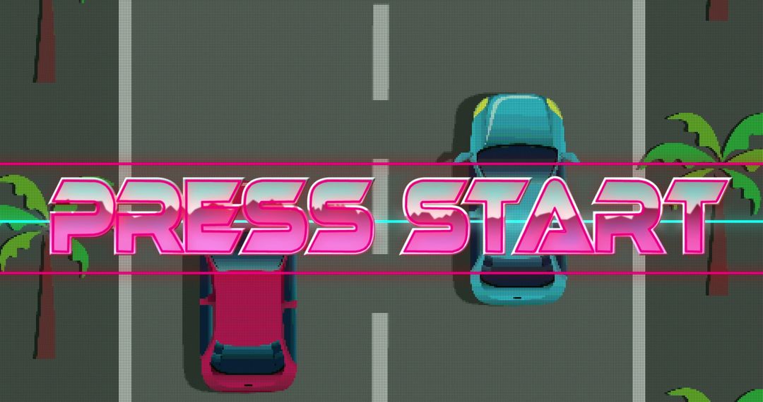 Retro Video Game Start Screen with Racing Theme
