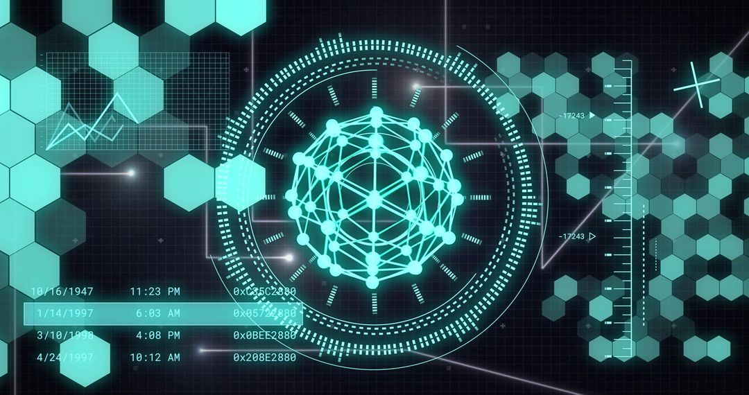 Futuristic Digital Data Processing Interface with Network Globe