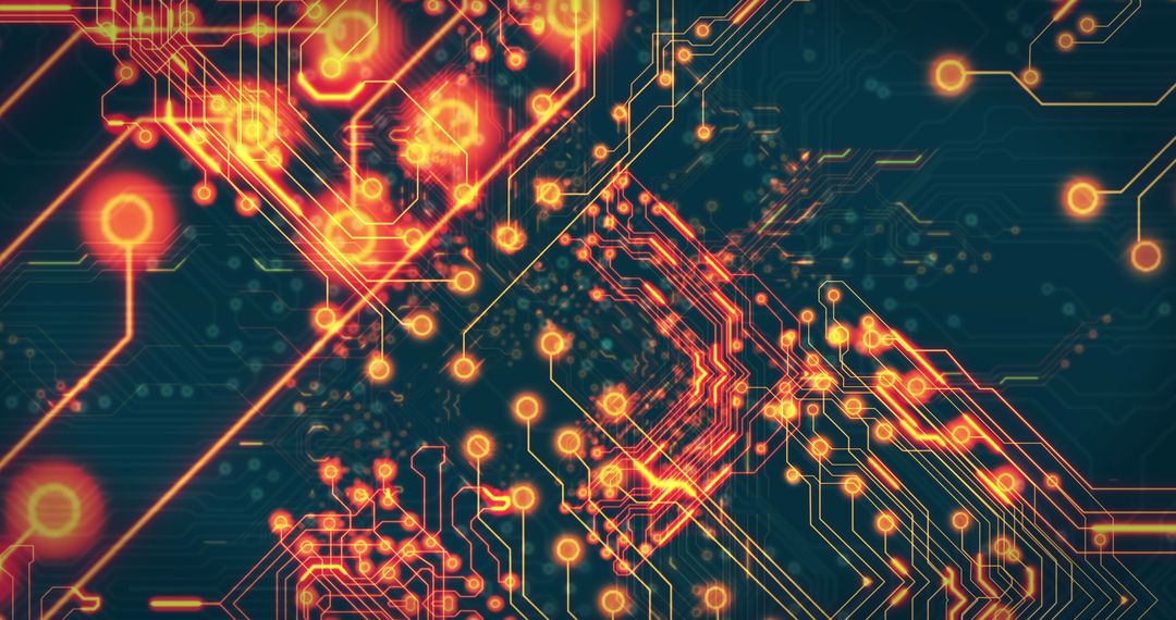 Abstract Glowing Circuit Board on Dark Background