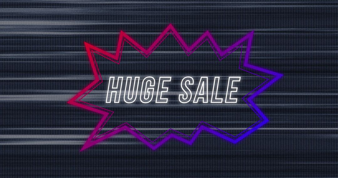 Retro Neon Huge Sale Banner with Flickering Lines