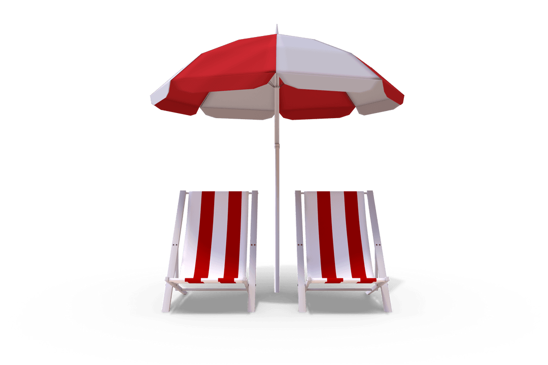 Transparent Red and White Sunshade and Sun Lounger Arrangement