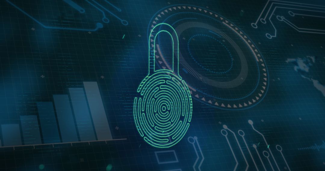 Digital Padlock on Abstract Green Data Background