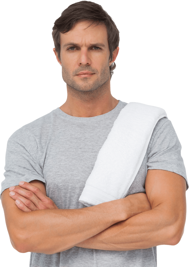 Transparent Portrait Fit Man Standing Confidently with Towel