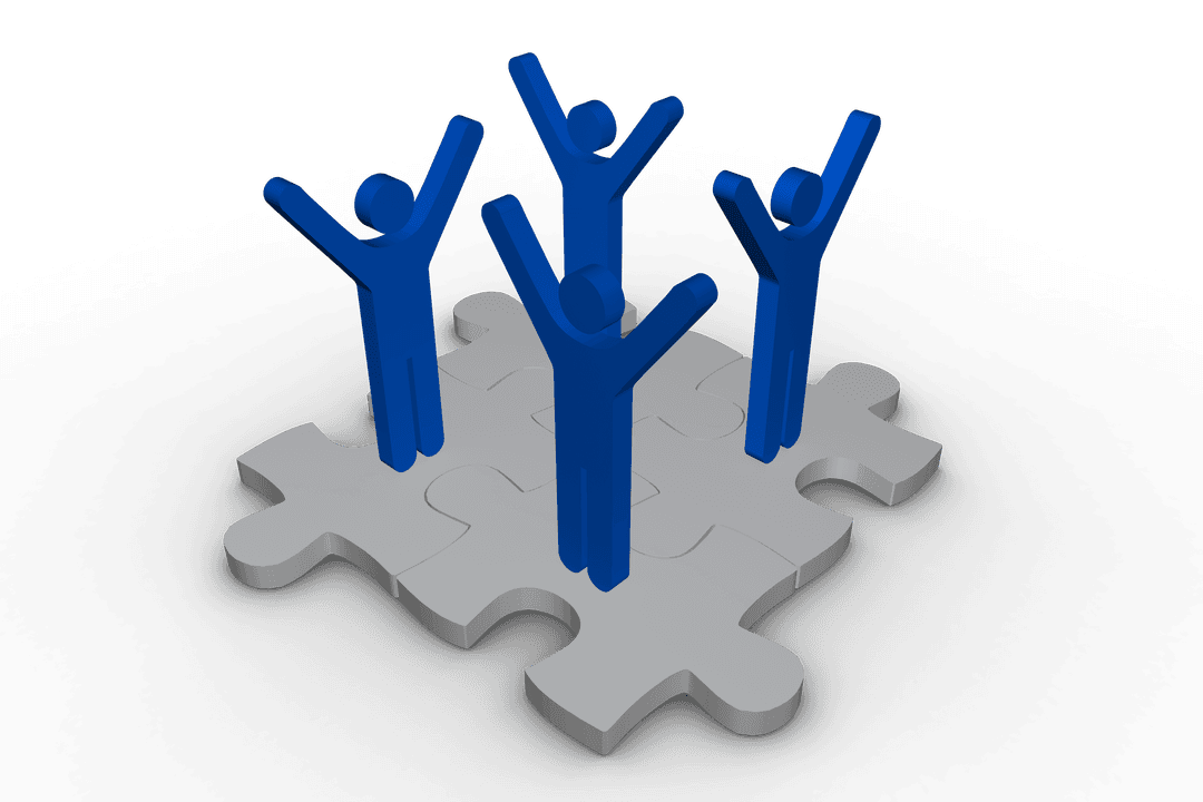 Transparent Blue Figures on Connected Grey Puzzle
