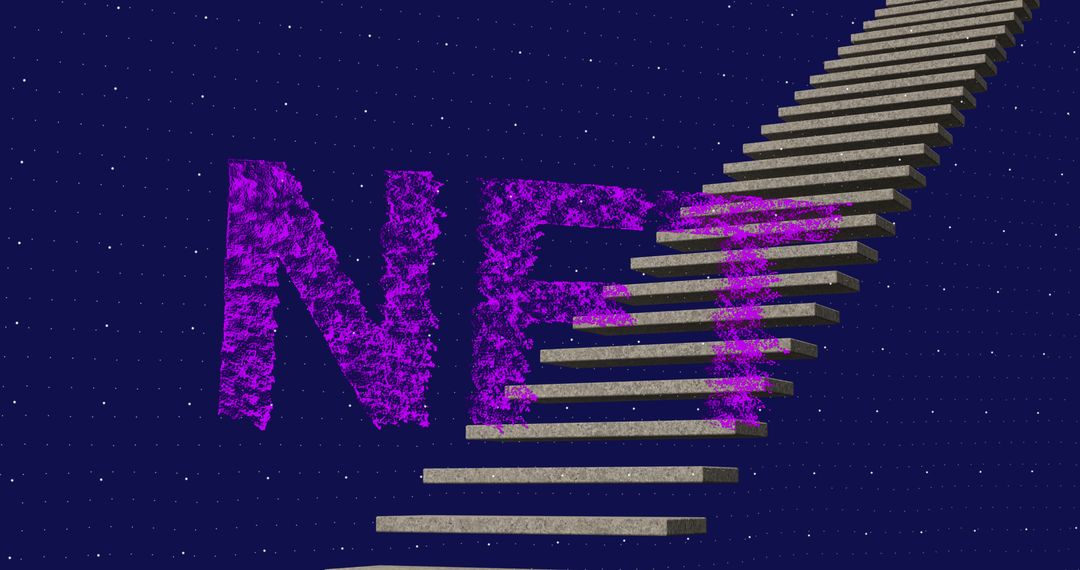 NFT Text with Virtual Stairs on Digital Blue Background