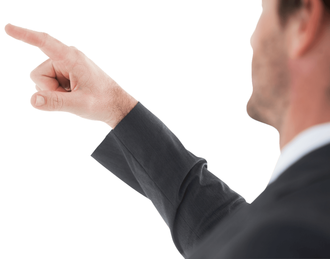 Transparent Businessman Pointing with Focused Hand