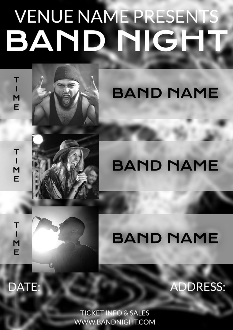 Diverse Band Night Poster Template with Performance Details - Download Free Stock Templates Pikwizard.com