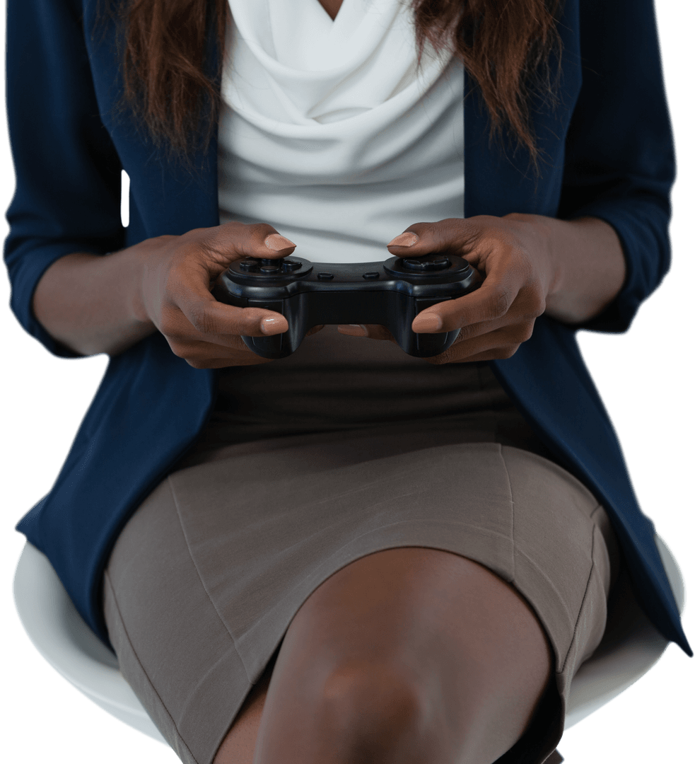 Businesswoman Holding Game Controller Transparent Closeup