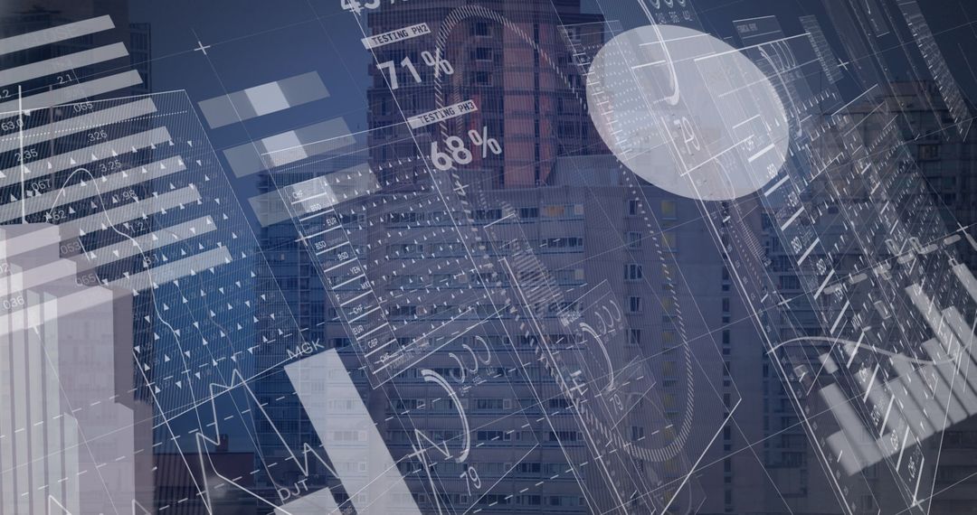 Digital Interface Data Overlay on Urban Skyline