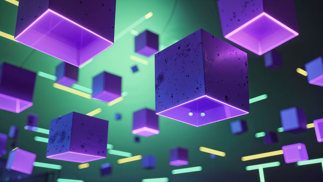 Futuristic Glowing Cubes in Digital Neon Space