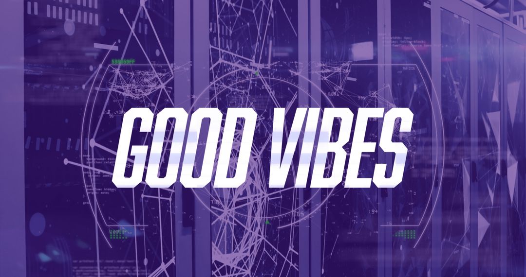 Good Vibes Text over Server Room with Digital Interface