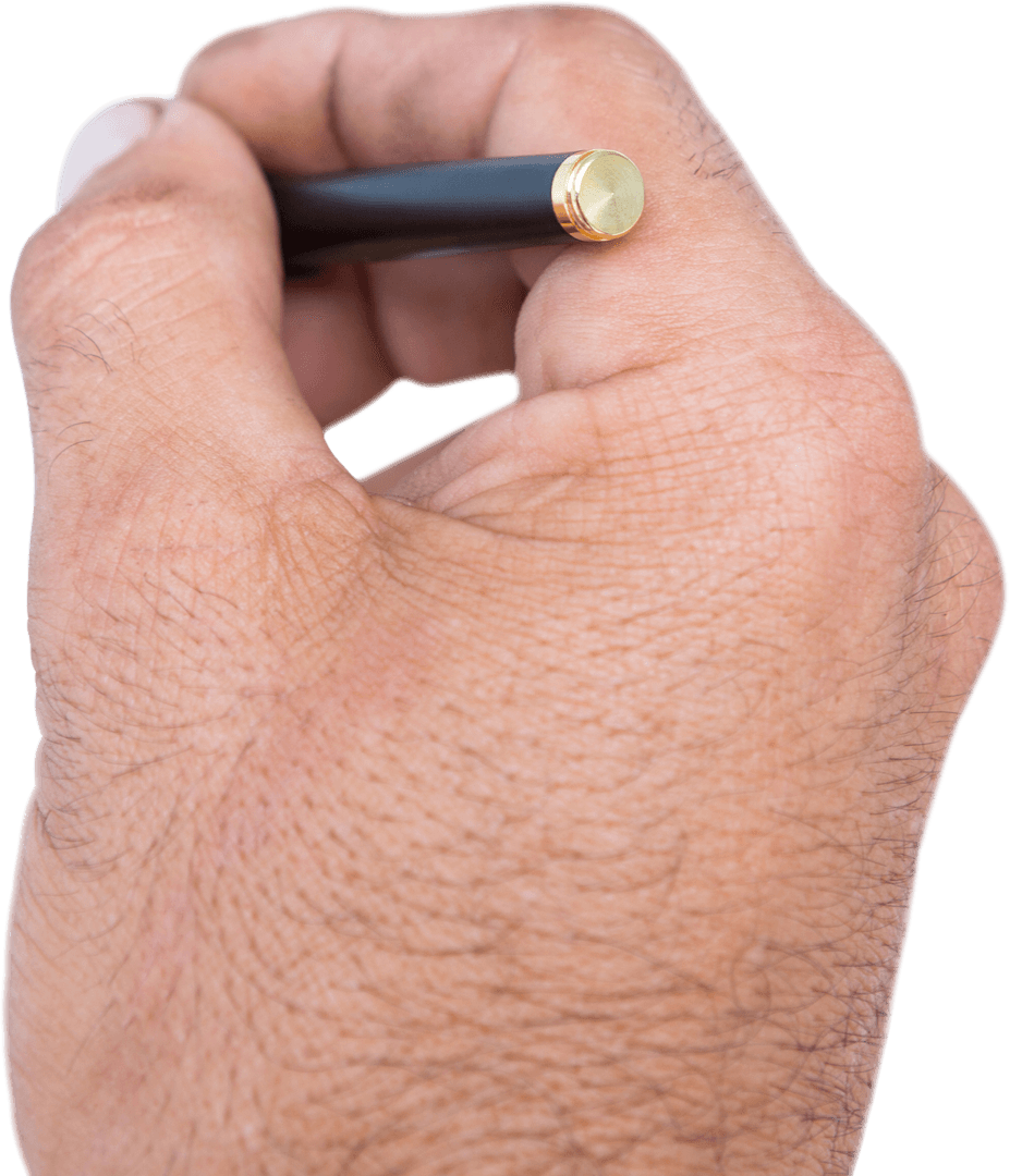 Man's Hand Holding Pencil with Transparent Background Close-Up