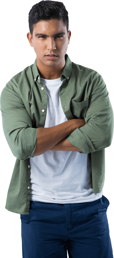 Confident Young Man with Arms Crossed on Transparent Background