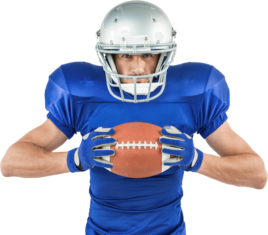 Transparent Football Player Gripping Ball with Intensity