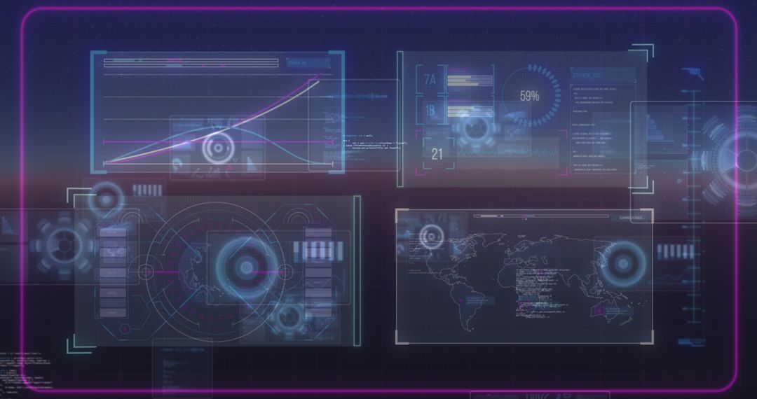 Futuristic Digital Interface with Global Data Holograms