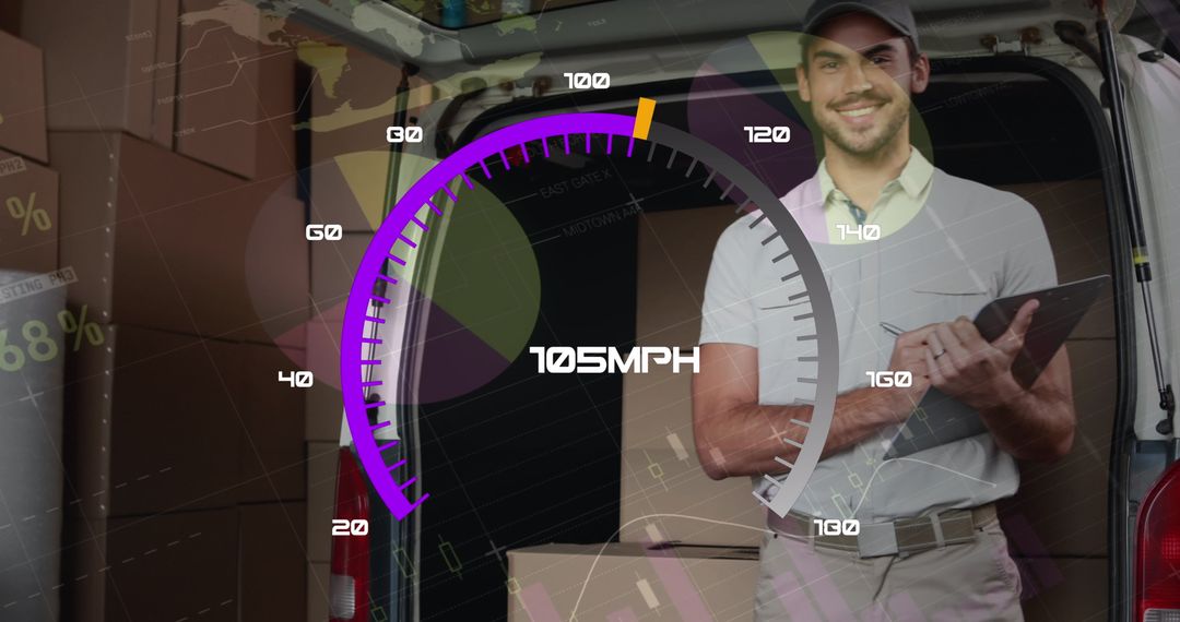 Digital Interface Concept with Delivery Man and Speedometer Graphic