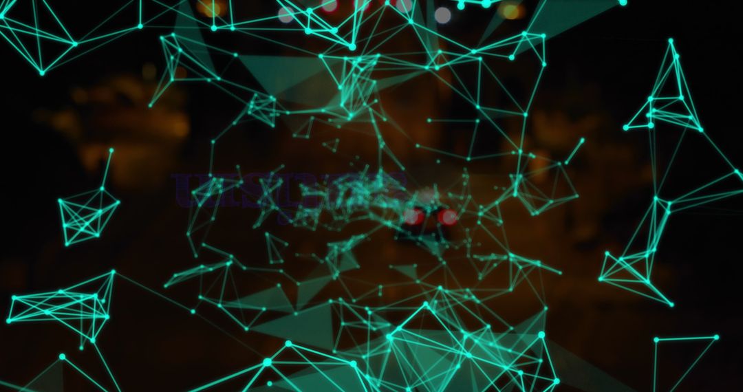 Digital Network With Green Nodes and Lines on Dark Background