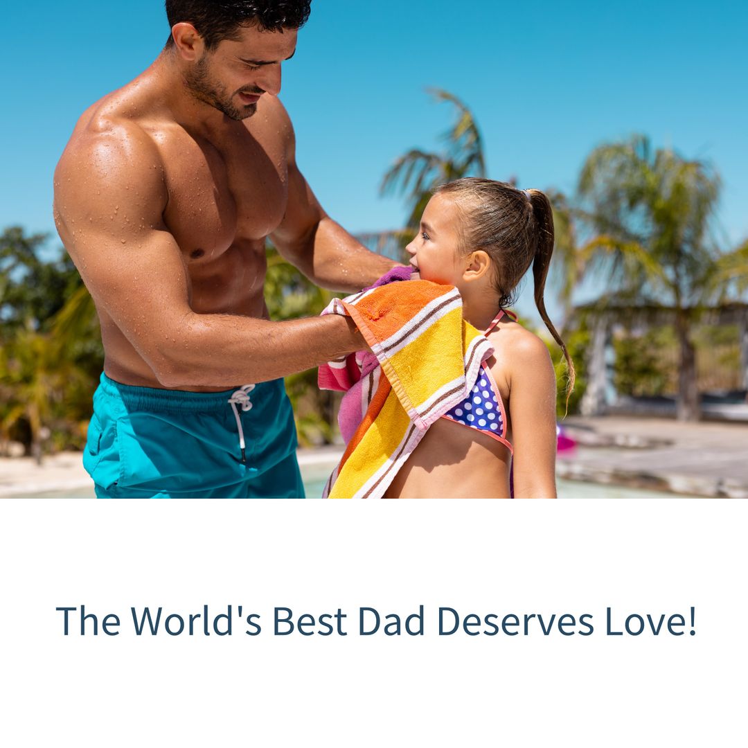Father Envelopes Little Girl in Warm Towel on Vacation